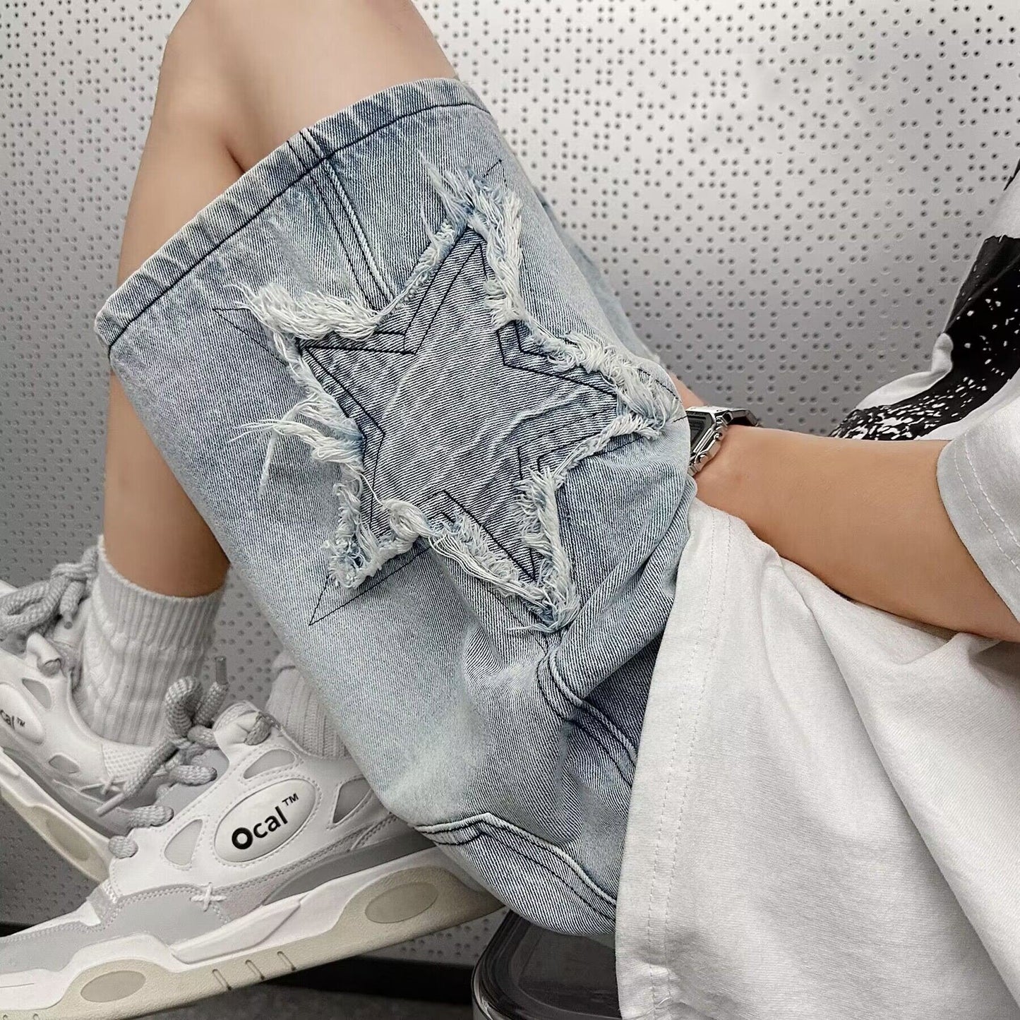 Star Embroidered Jorts