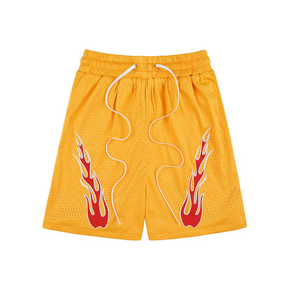 Men's New American Embroidered Flame Casual Shorts
