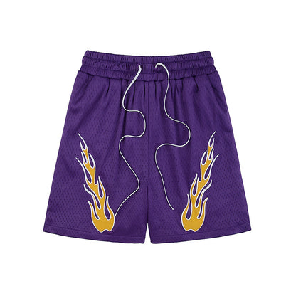 Men's New American Embroidered Flame Casual Shorts