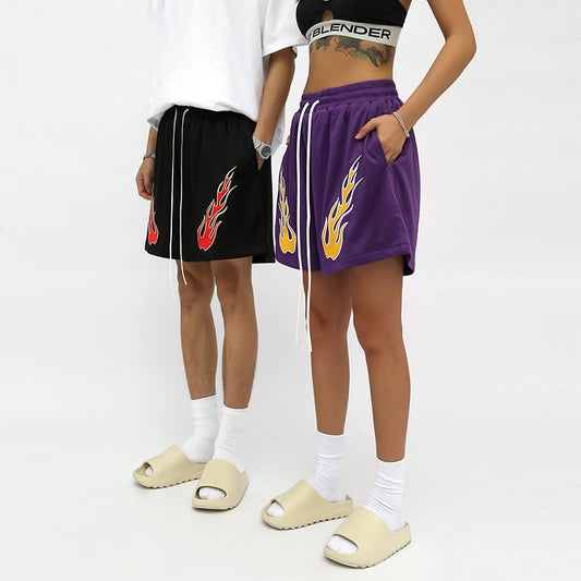 Men's New American Embroidered Flame Casual Shorts