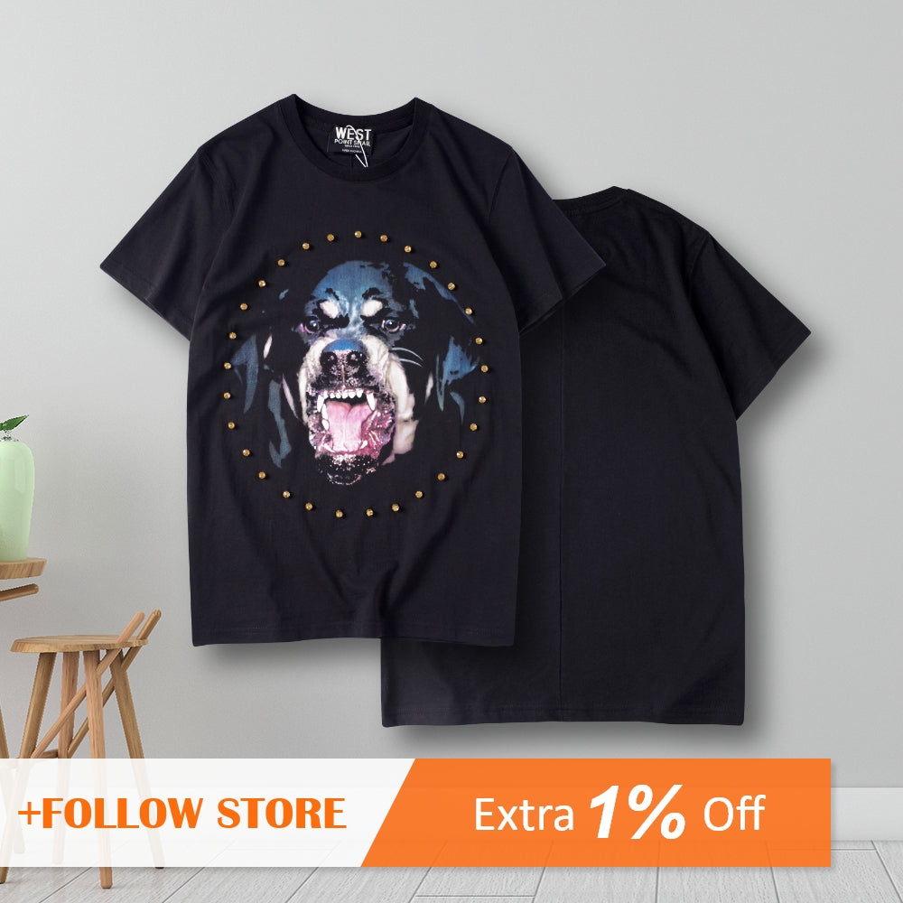 Dog Graphic T-Shirt with Diamonds