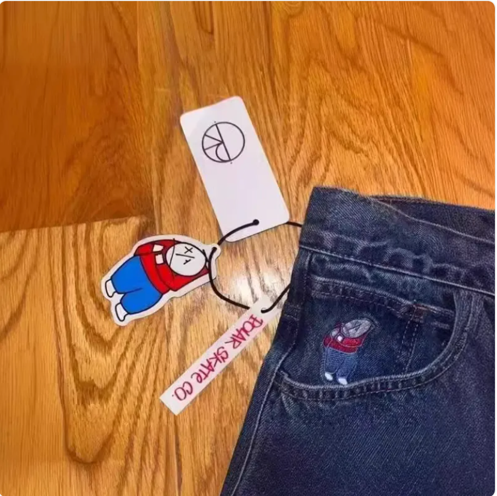 Cartoon Embroidered Denim Shorts