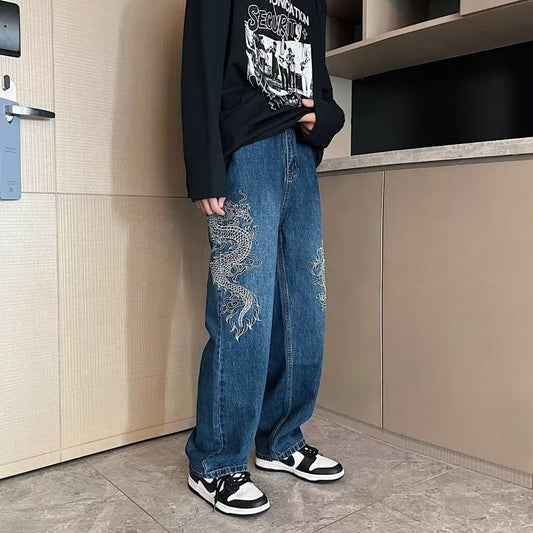 Men's Loose Fit Embroidered Jeans