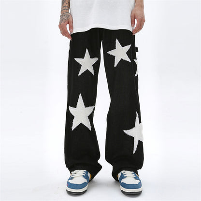 Men's Five Pointed Star Flocking Embroidered Jeans