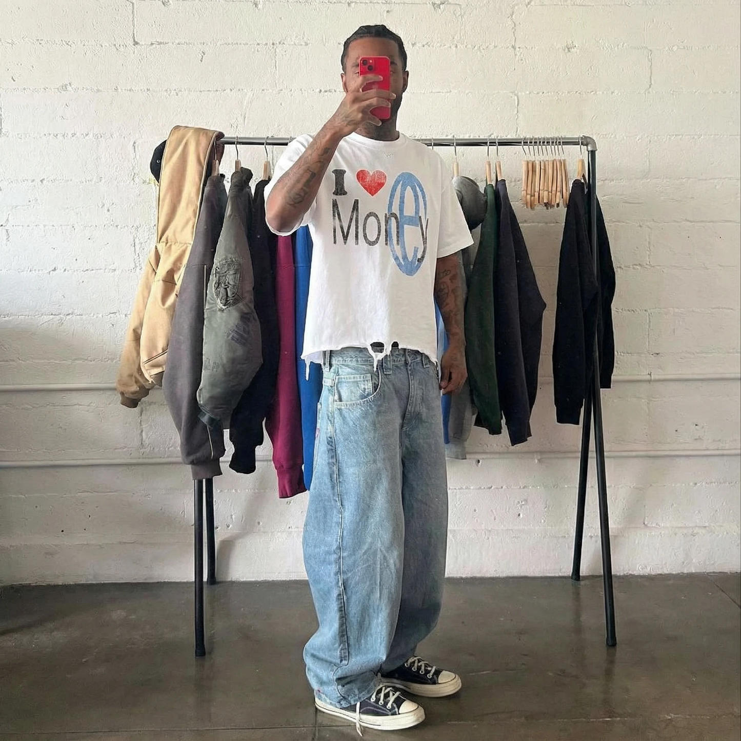 Luv Money White Distressed Hem Washed Shirt Streetwear Cotton 240GSM DTG Print Tee