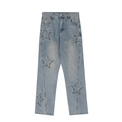 Men's Embroidered Jeans with Cat Whisker Design