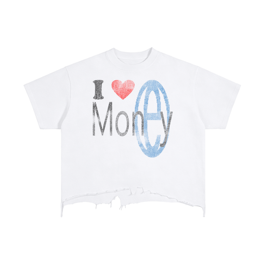 Luv Money White Distressed Hem Washed Shirt Streetwear Cotton 240GSM DTG Print Tee