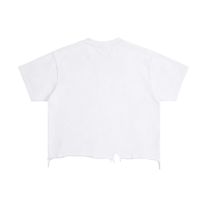 Luv Money White Distressed Hem Washed Shirt Streetwear Cotton 240GSM DTG Print Tee