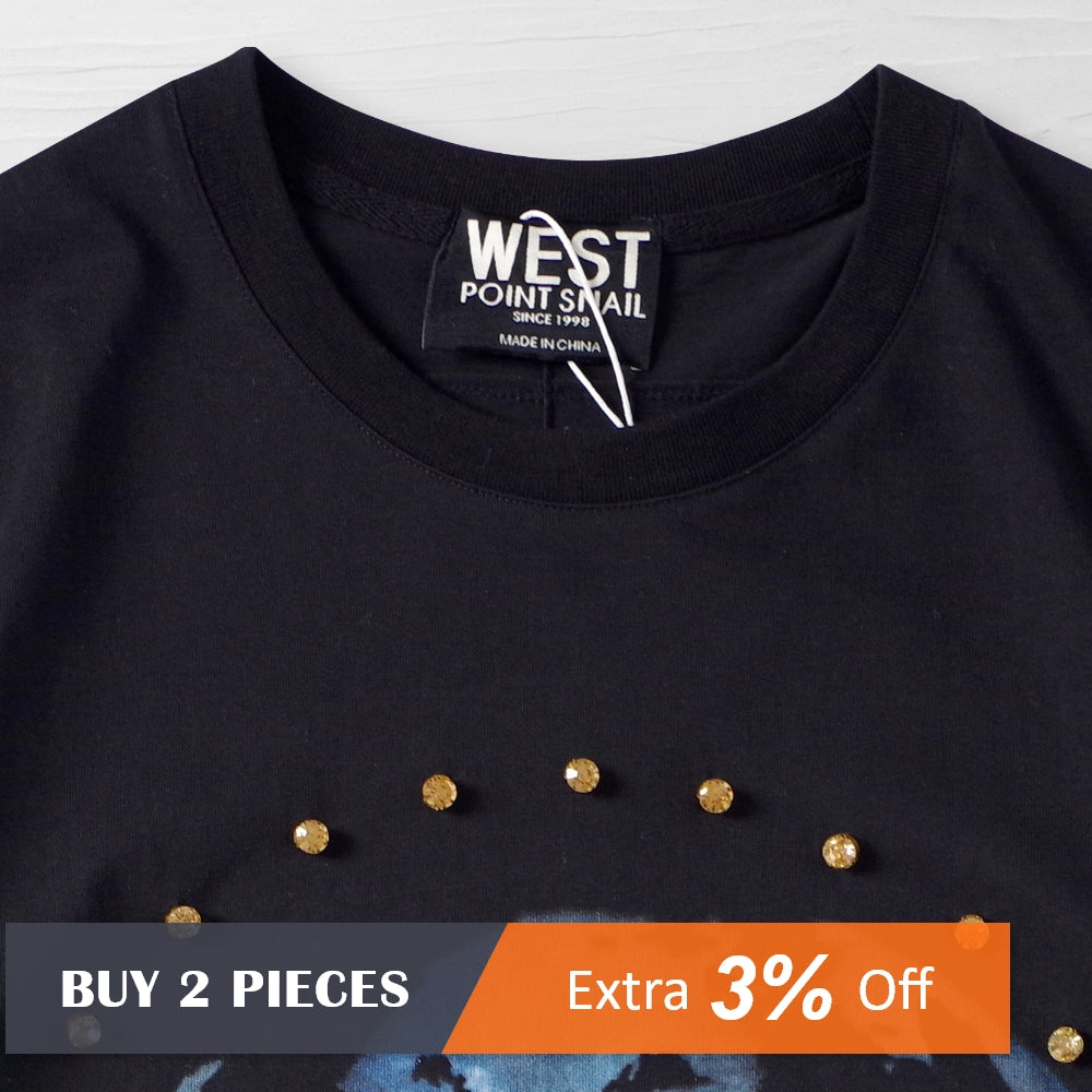 Dog Graphic T-Shirt with Diamonds