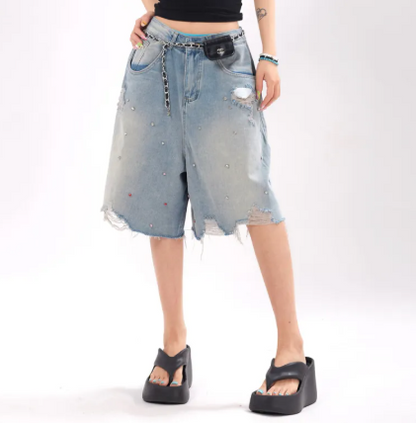 Ripped Denim Shorts