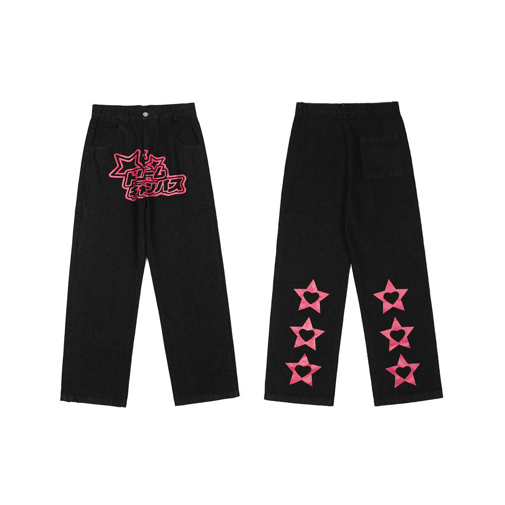 Men's Retro Embroidered Wide Leg Street Jeans