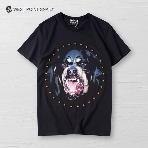 Dog Graphic T-Shirt with Diamonds