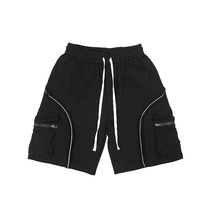 Reflective Contour Terry Fabric Drawstring Shorts
