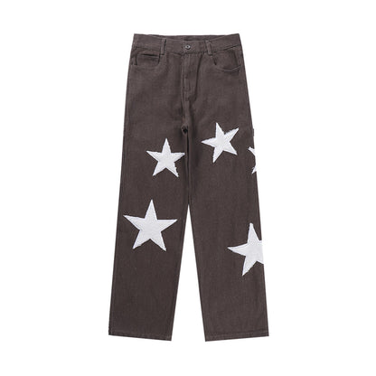 Men's Five Pointed Star Flocking Embroidered Jeans