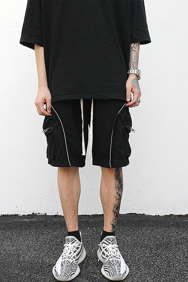 Reflective Contour Terry Fabric Drawstring Shorts